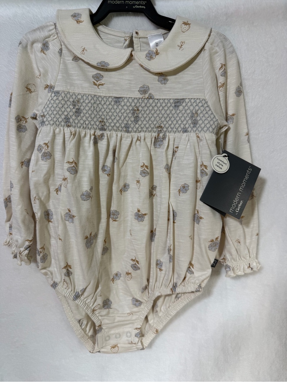 Modern Moments Cream Floral Smocked Baby Bodysuit